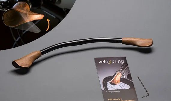 Velospring ergonomische Fahrradgriffe, gefederte Fahrradgriffe, Fahrradgriffe aus Holz, Lenker vormontiert